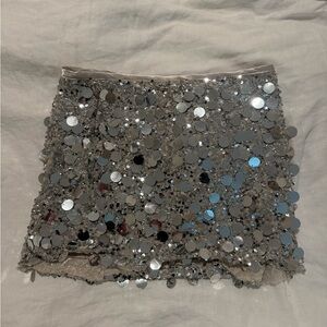 NWOT Sequin Zara Mini Skirt | Size XS | Silver